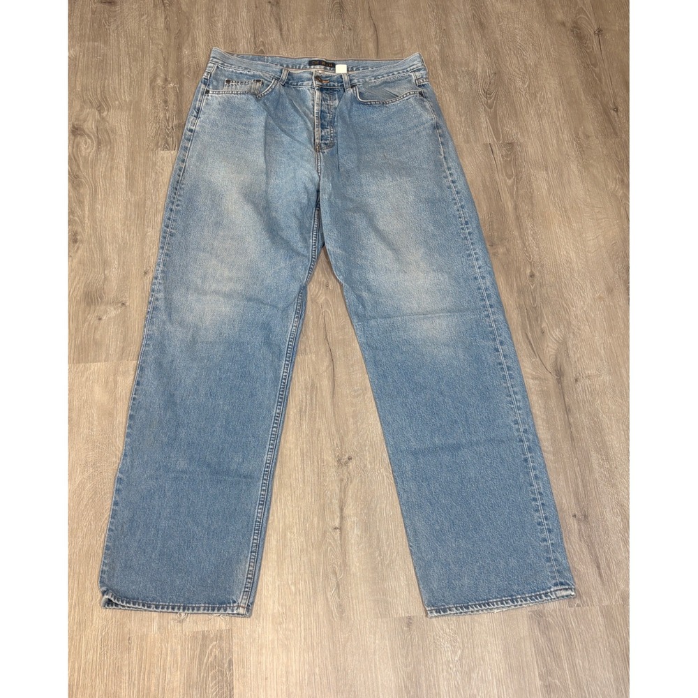 Vintage J.Crew Mens 36x34 Blue Denim Jeans Straight Leg Button Fly Made in USA